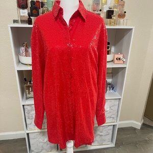 Collared button up sequence dress. Size x small